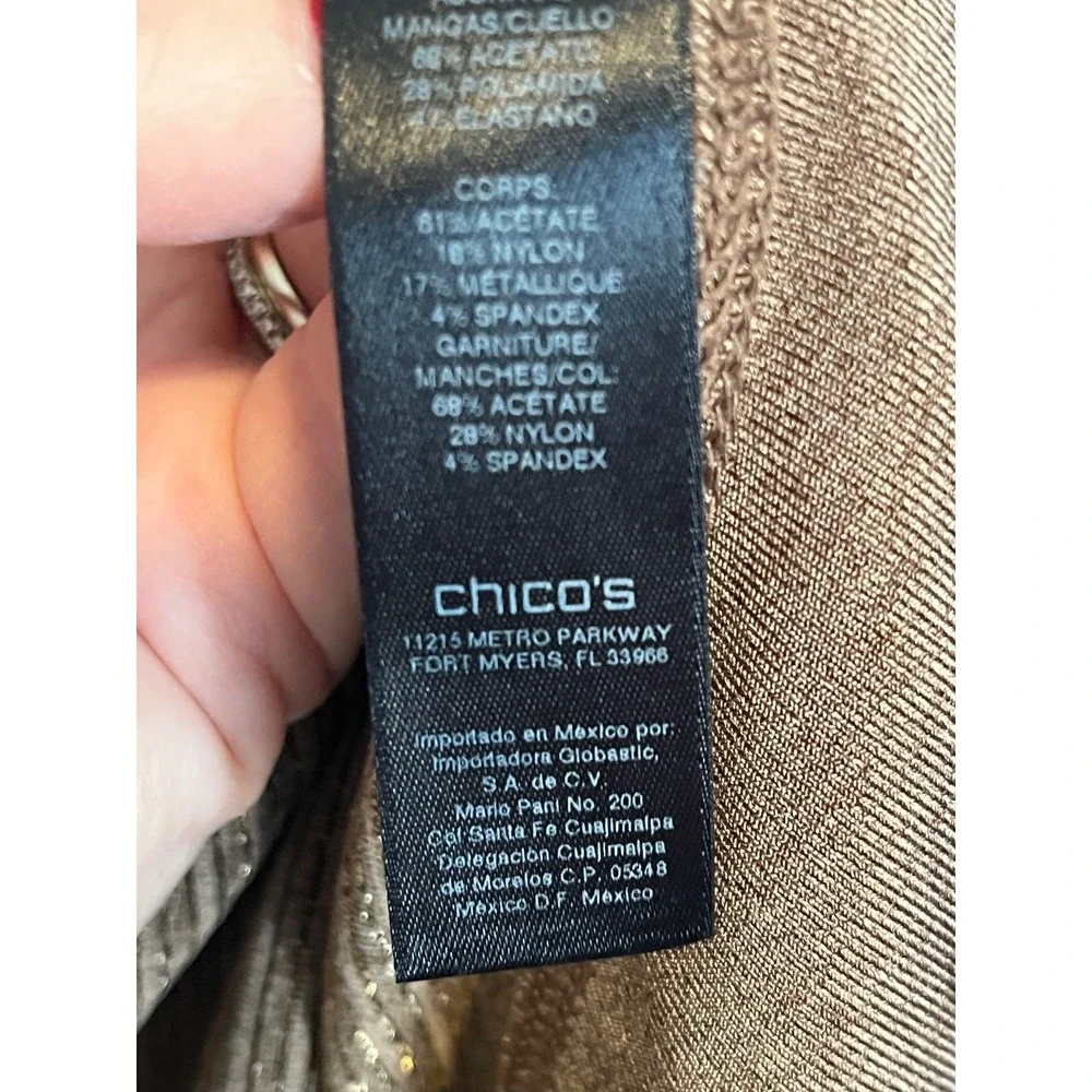Chicos Travelers Metallic Brown Shimmer Cowl Neck Asymmetric Tunic Sz 1 US XL - Picture 10 of 16